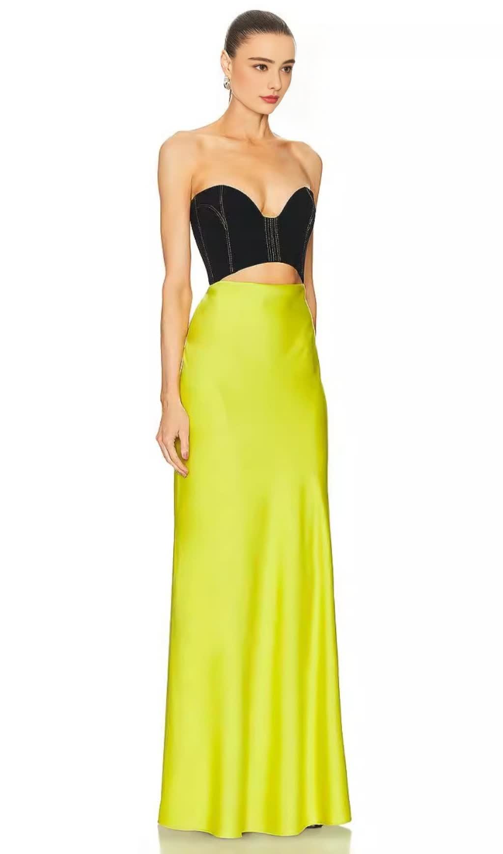 BLACK AND YELLOW COLOR - BLOCKED MAXI DRESS
