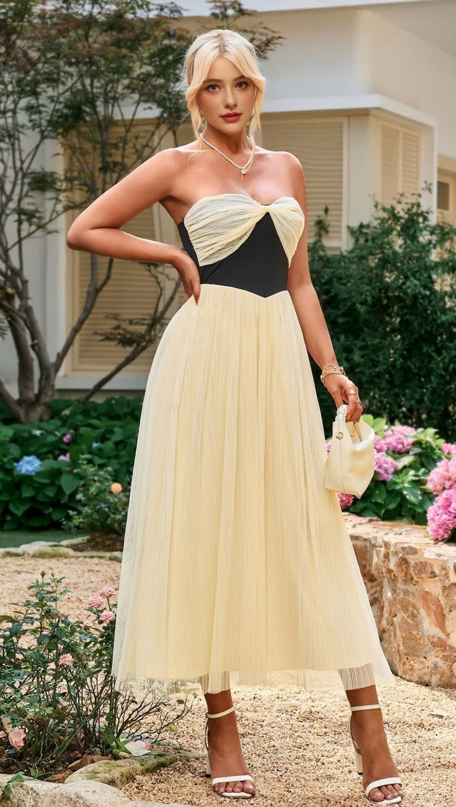 CONTRAST RUCHED BUST MESH MIDI TUBE DRESS