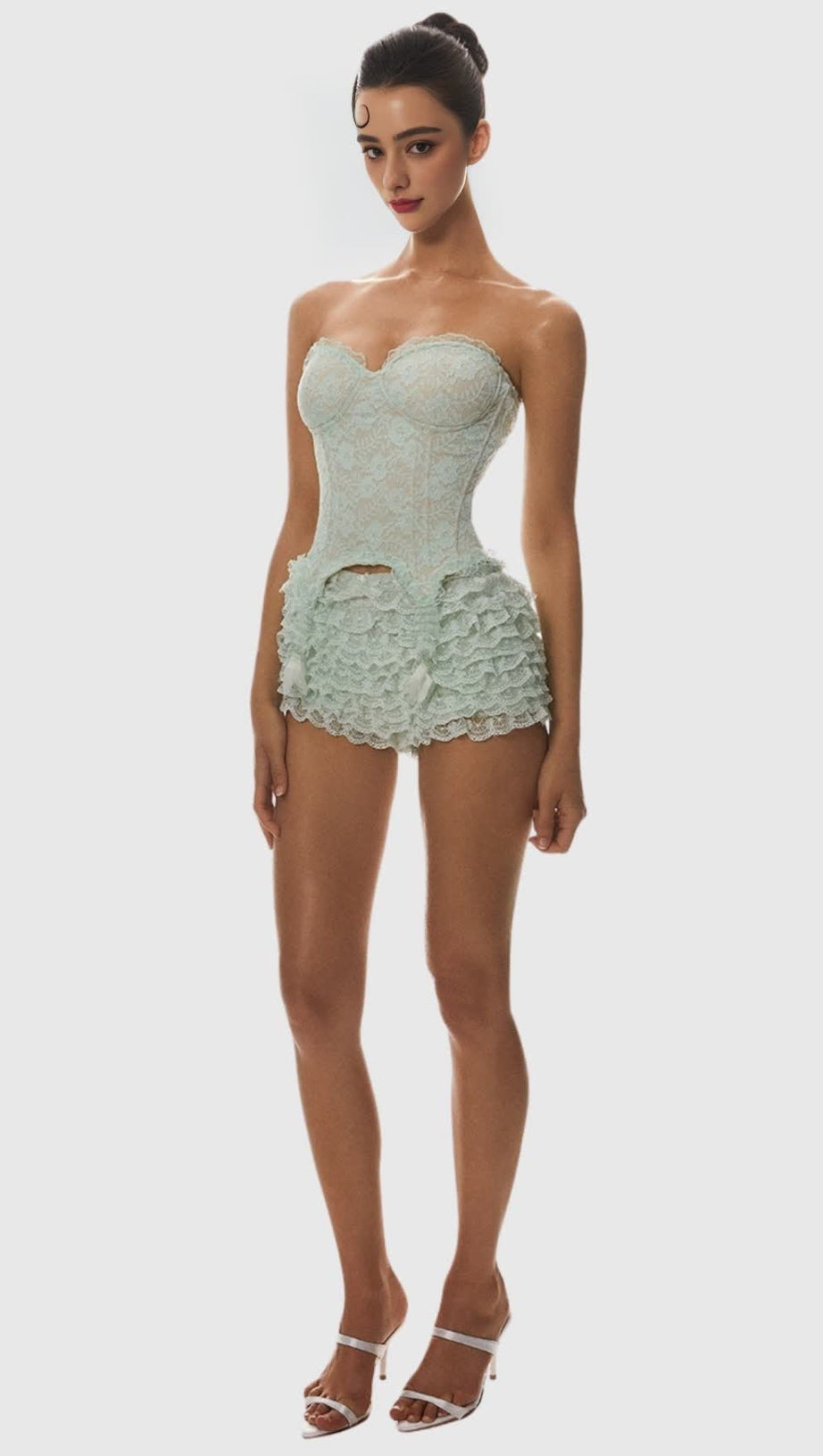 ATICI LACE STRAPLESS CORSET - GREEN