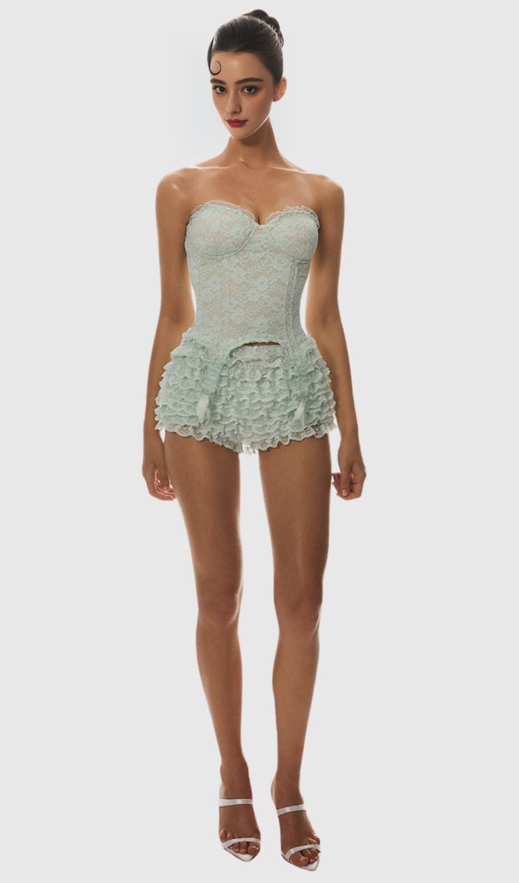 ATICI LACE STRAPLESS CORSET - GREEN