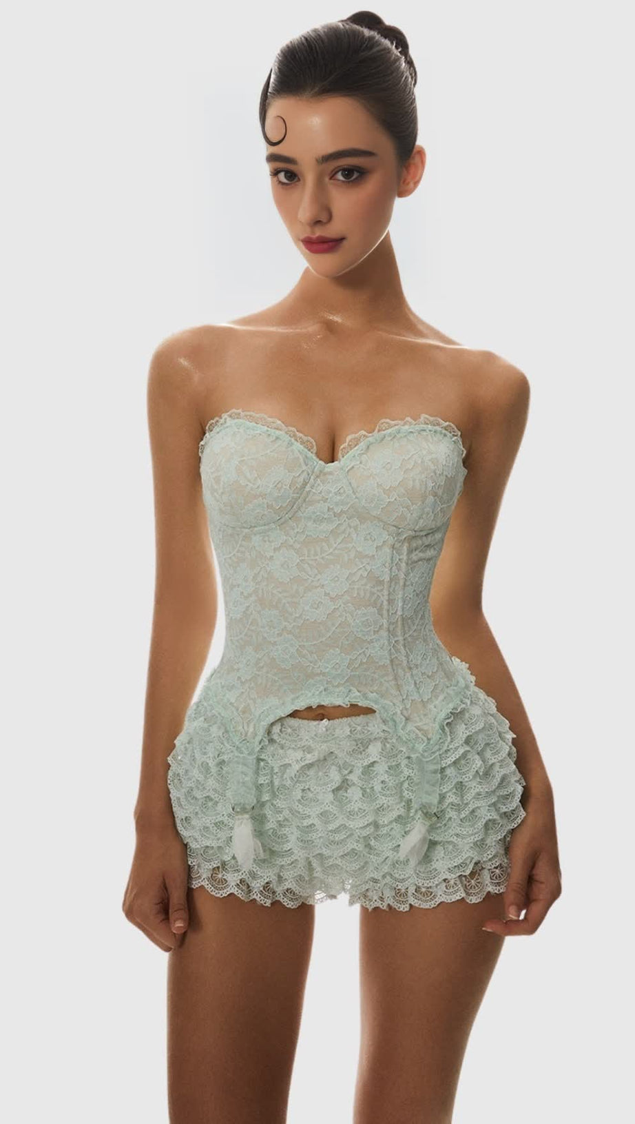 ATICI LACE STRAPLESS CORSET - GREEN
