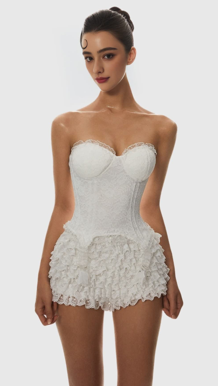 ATICI LACE STRAPLESS CORSET - WHITE