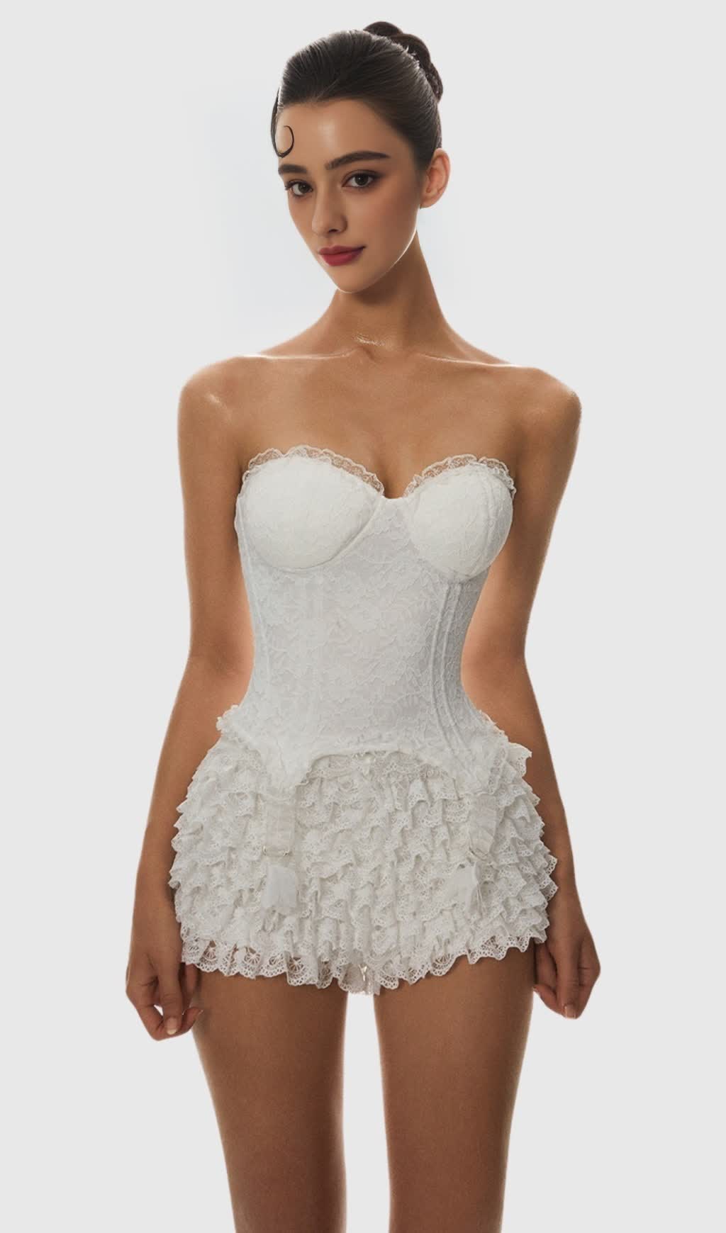 ATICI LACE STRAPLESS CORSET - WHITE