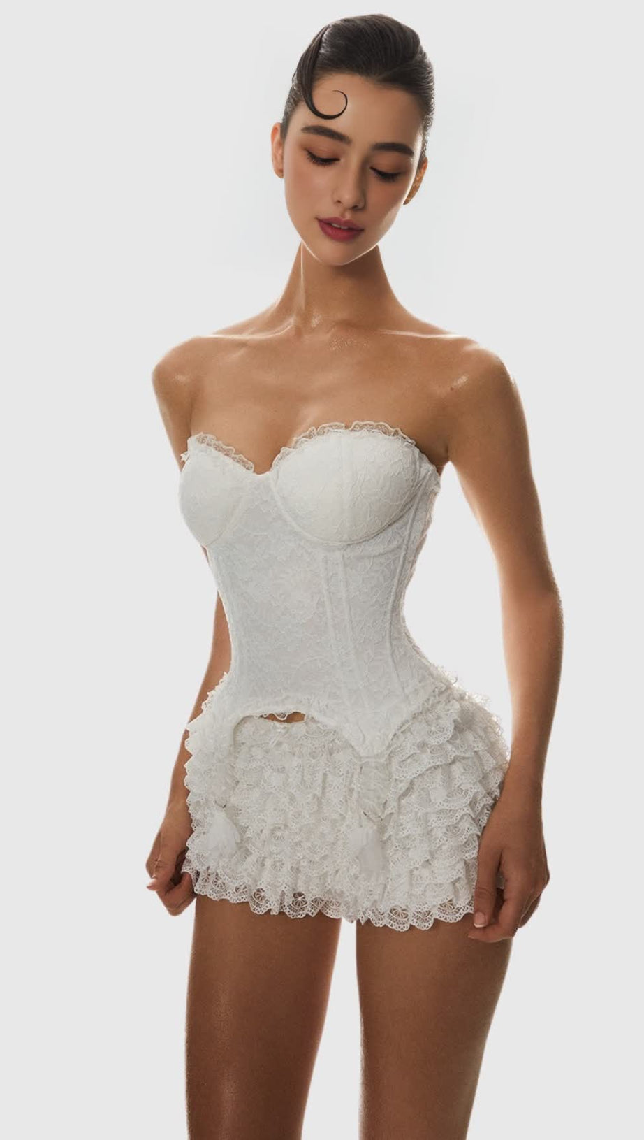 ATICI LACE STRAPLESS CORSET - WHITE