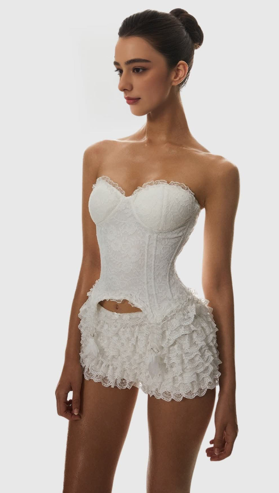 ATICI LACE STRAPLESS CORSET - WHITE