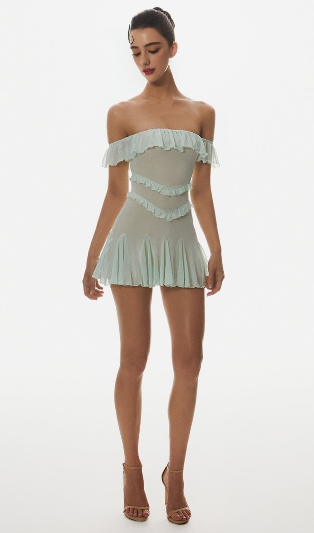 CHARELLE OFF SHOULDER RUFFLE MINI DRESS