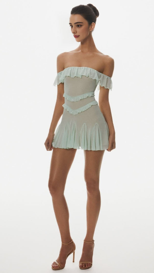 AIIZIE CHARELLE OFF SHOULDER RUFFLE MINI DRESS - product image