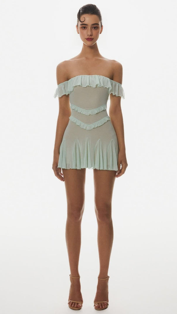 AIIZIE CHARELLE OFF SHOULDER RUFFLE MINI DRESS - product image