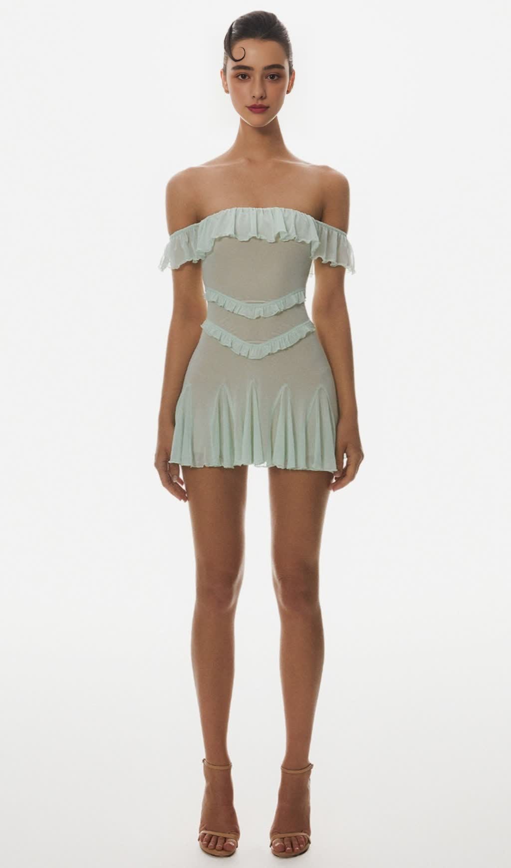 Charelle – Schulterfreies Minikleid mit Rüschen