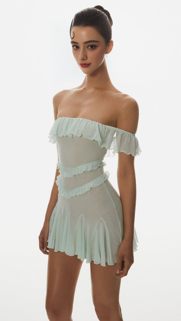 AIIZIE CHARELLE OFF SHOULDER RUFFLE MINI DRESS - product image