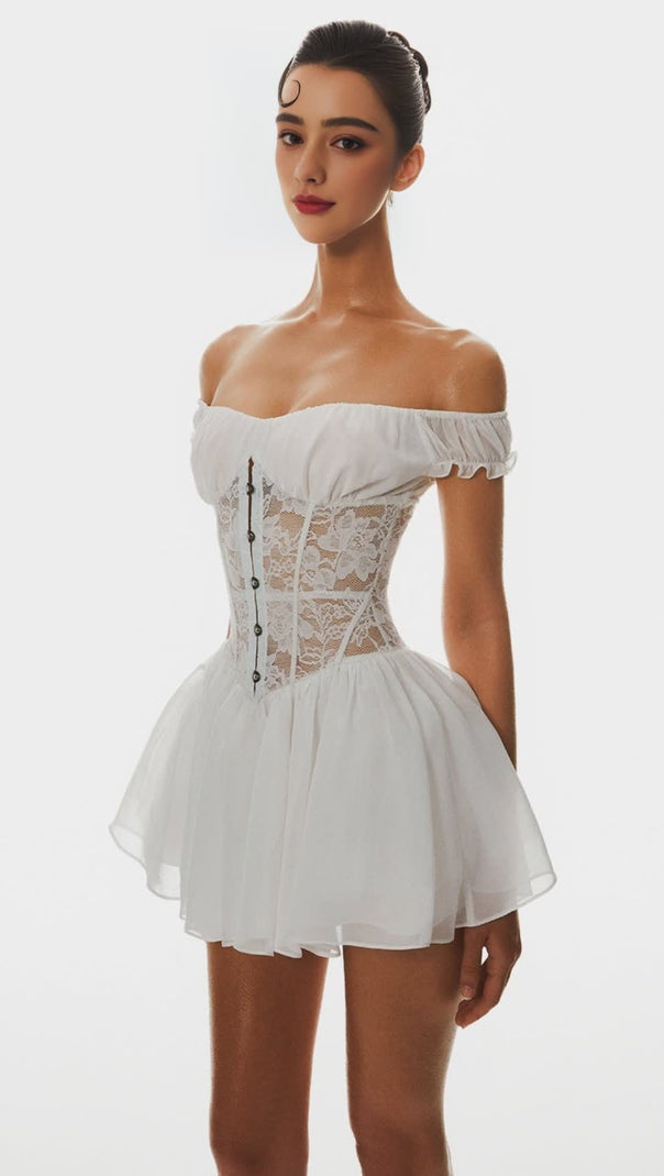 AIIZIE HATHIA OFF SHOULDER LACE CORSET MINI DRESS - product image