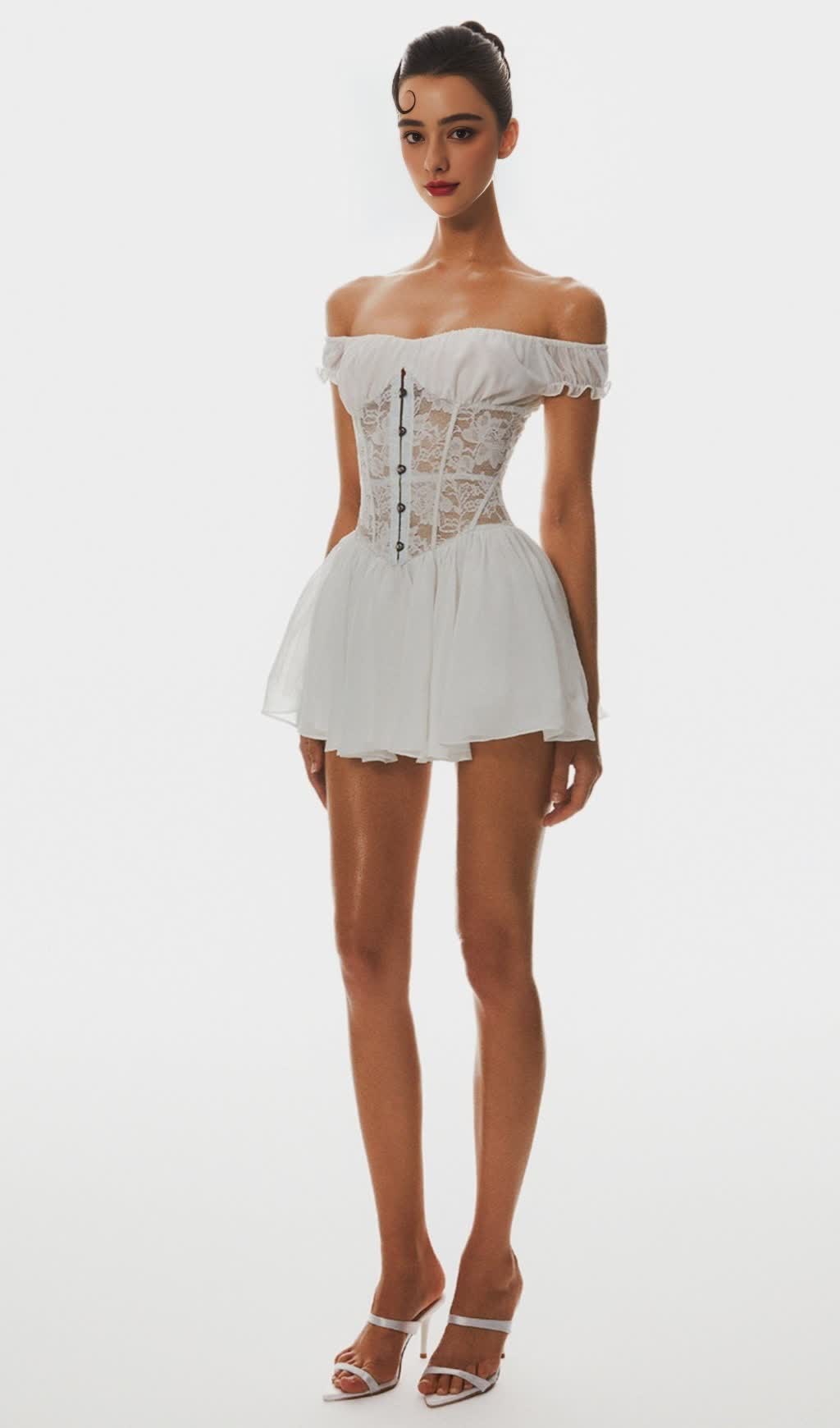 HATHIA OFF SHOULDER LACE CORSET MINI DRESS