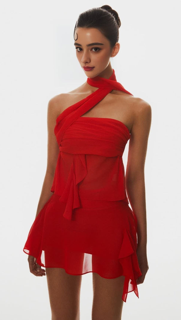 AIIZIE CABAU CHIFFON WRAP AROUND TOP - RED - product image