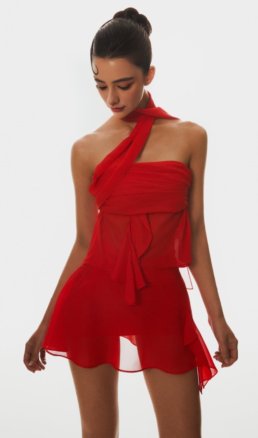 CABAU CHIFFON WRAP AROUND TOP - RED