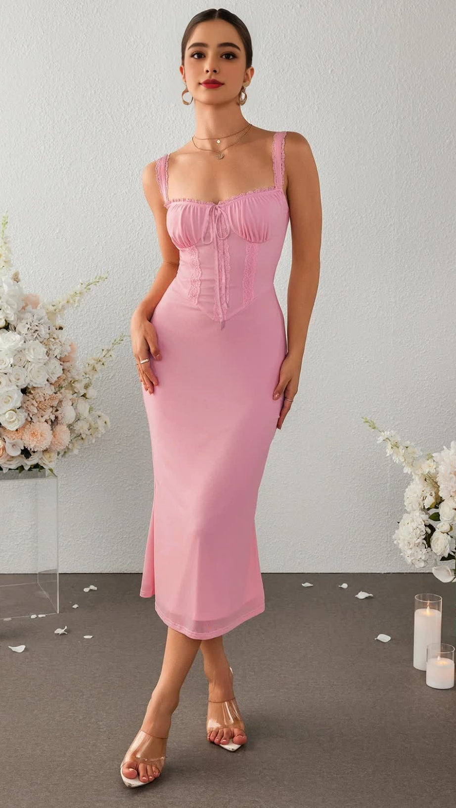 RUCHED BUST TIE FRONT MERMAID BODYCON DRESS