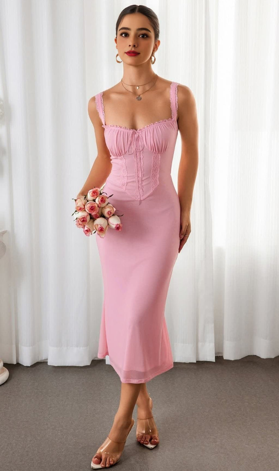 Ruched Bust Tie Front Mermaid Bodycon Dress