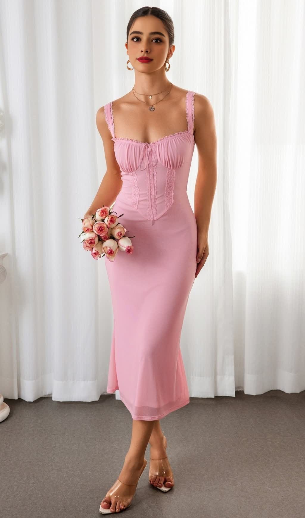 RUCHED BUST TIE FRONT MERMAID BODYCON DRESS