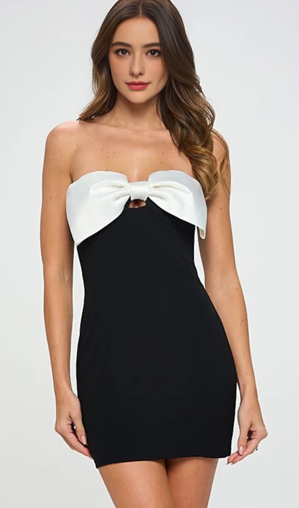 SATIN BOW BODYCON MINI DRESS