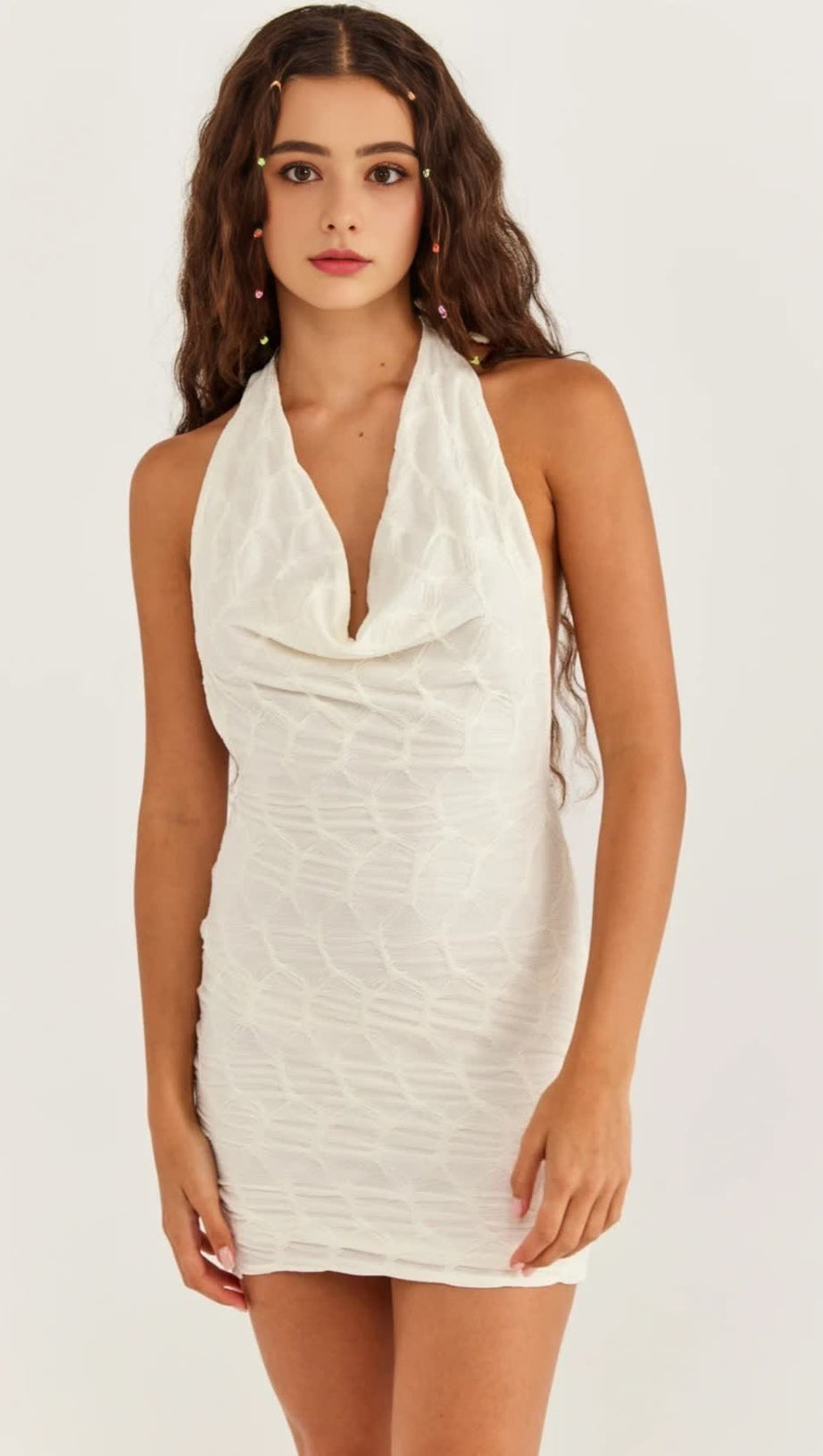 WHITE TEXTURED BODYCON MINI DRESS