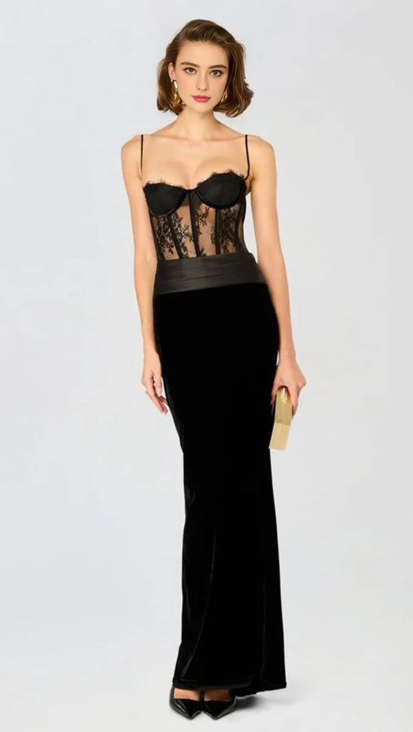 AIIZIE LACE CORSET VELVET MAXI DRESS - product image