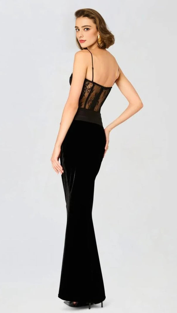 AIIZIE LACE CORSET VELVET MAXI DRESS - product image