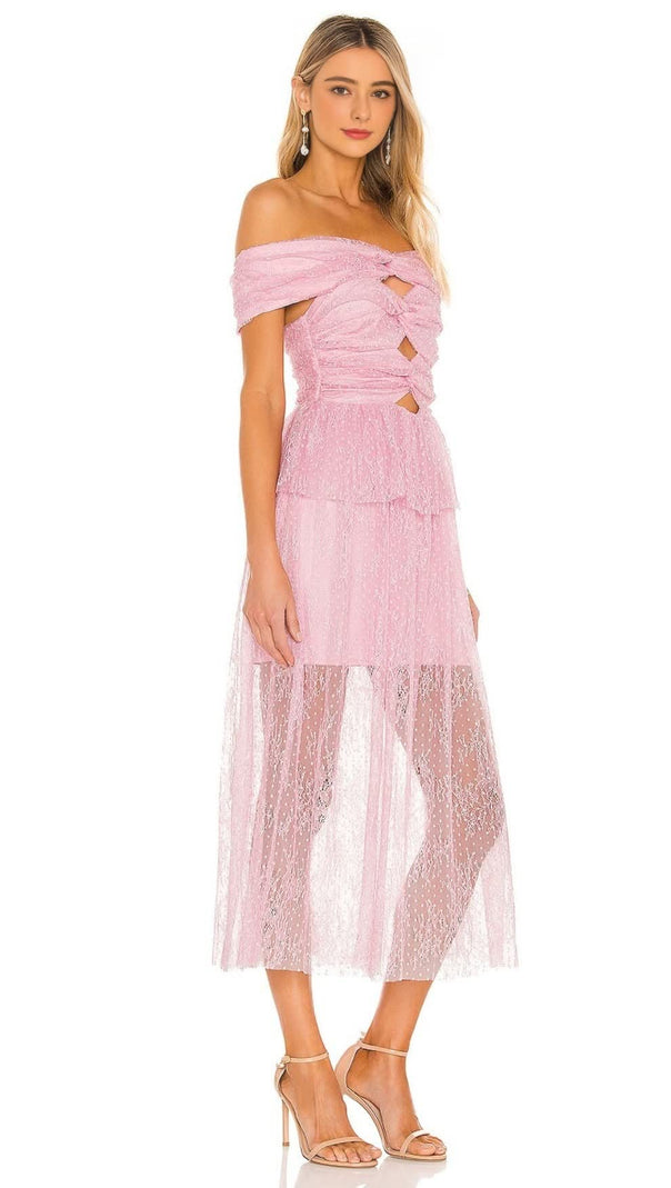 AIIZIE LACE CUTOUT STRAPLESS MIDI DRESS IN LILAC - product image