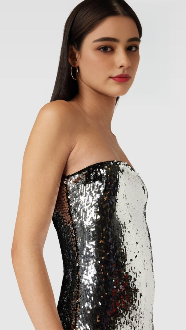AIIZIE OFF-SHOULDER SEQUIN EMBELLISHED MINI DRESS IN SILVER - product image