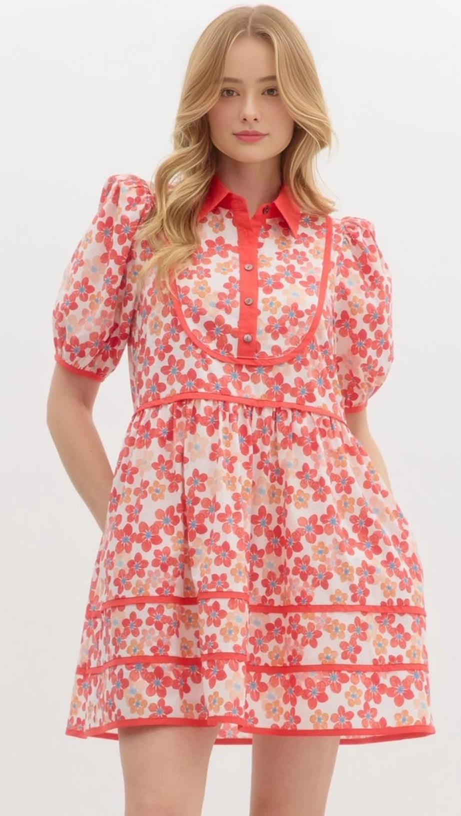 FLORAL PRINT COLLARED MINI DRESS