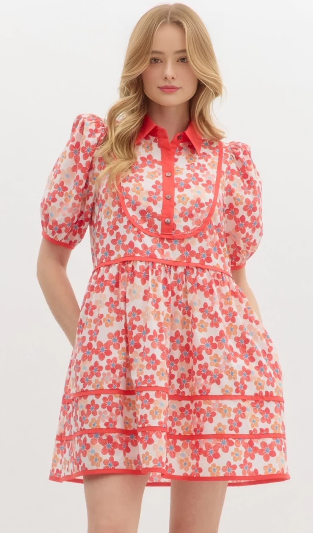 FLORAL PRINT COLLARED MINI DRESS