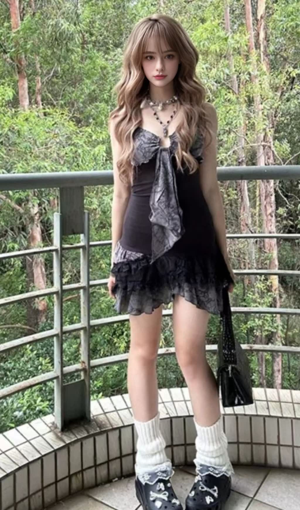 BLOKETTE BLACK LACE - TRIMMED RUFFLED MINI DRESS