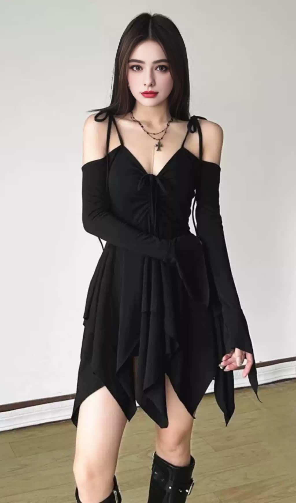 BLACK OFF - SHOULDER ASYMMETRIC BLOKETTE MINI DRESS