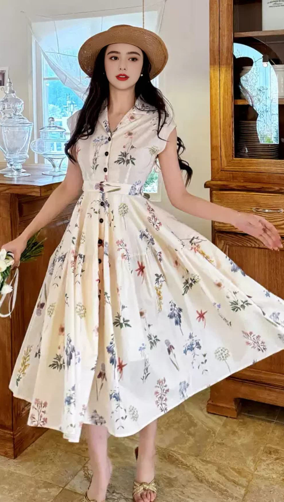 FLORAL SHIRT - COLLAR MIDI DRESS