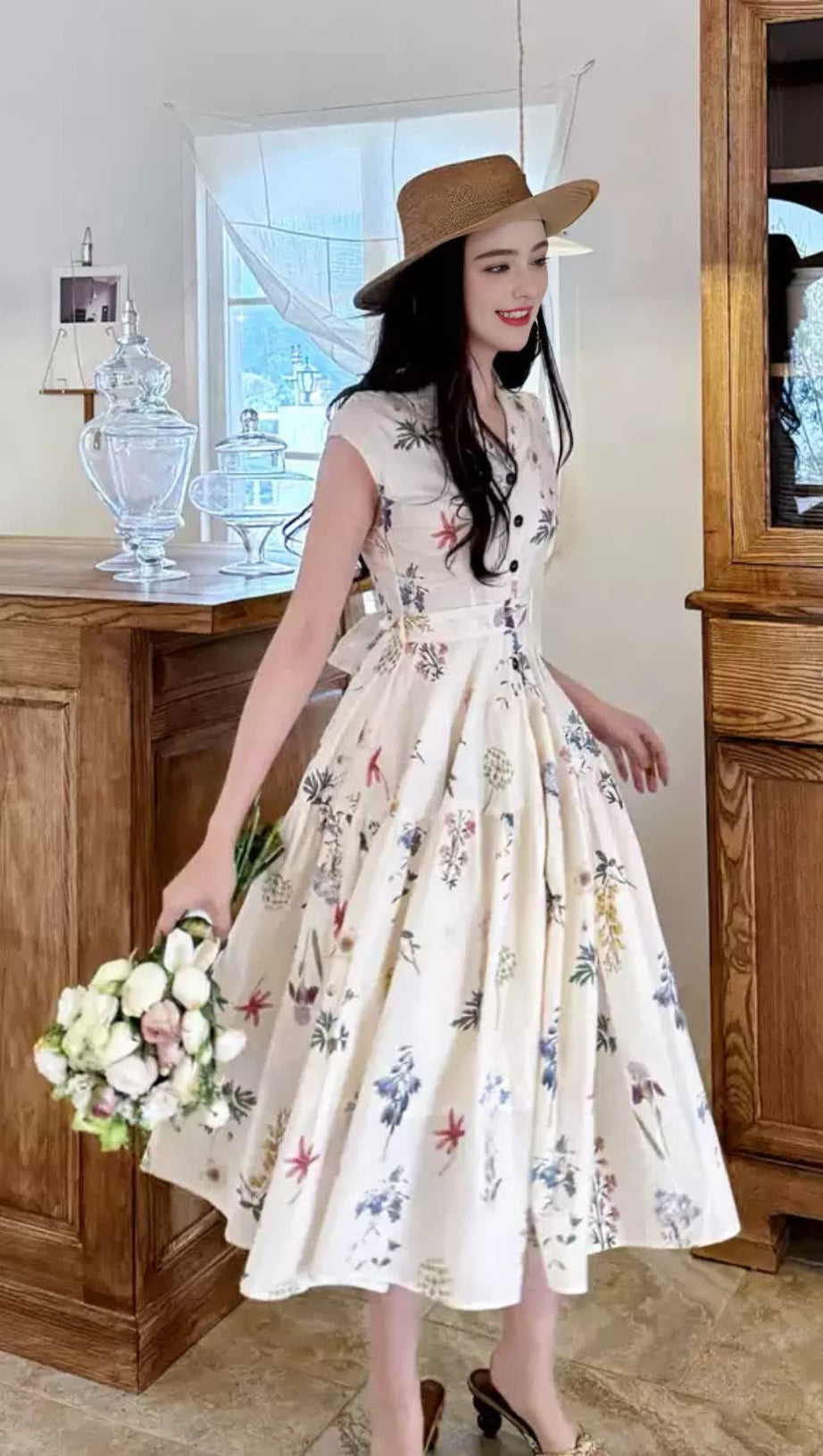 FLORAL SHIRT - COLLAR MIDI DRESS