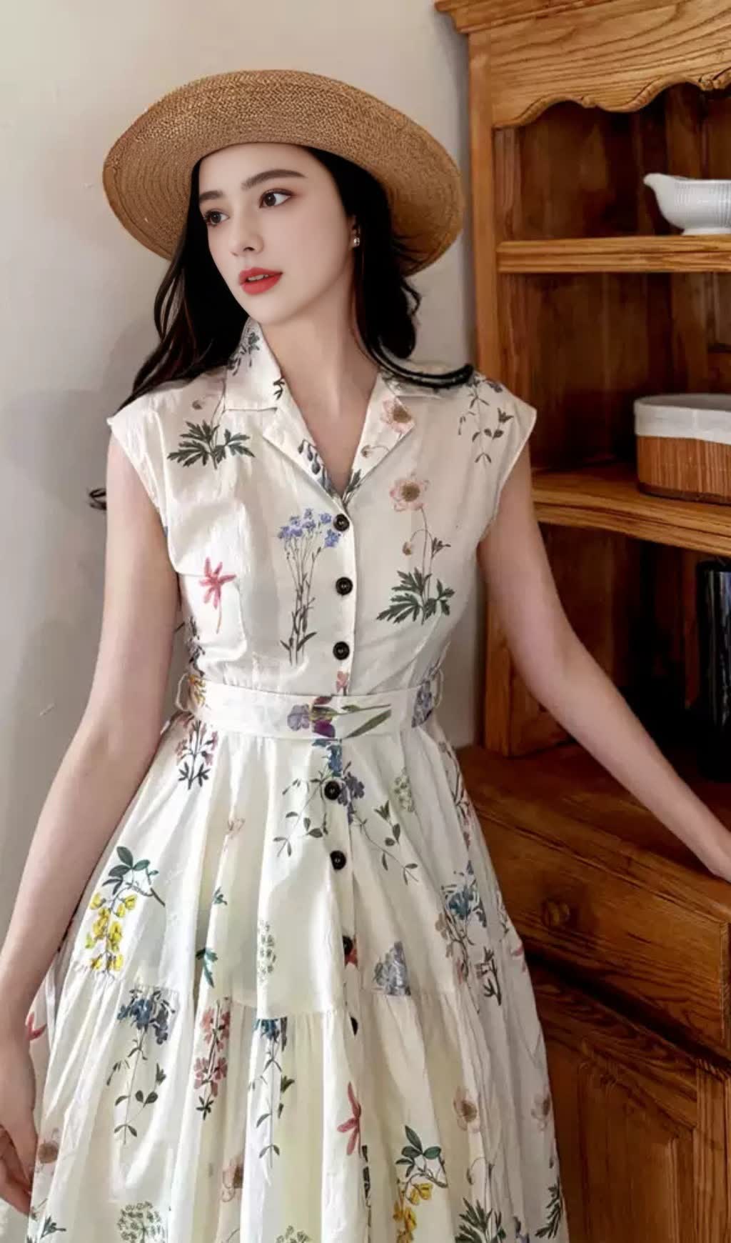 FLORAL SHIRT - COLLAR MIDI DRESS