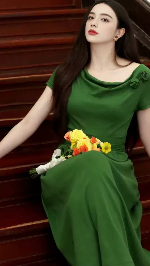 AIIZIE GREEN COWL NECK MIDI DRESS - product image