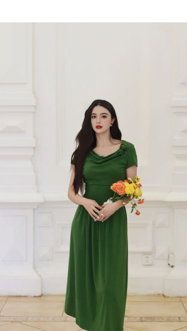 AIIZIE GREEN COWL NECK MIDI DRESS - product image