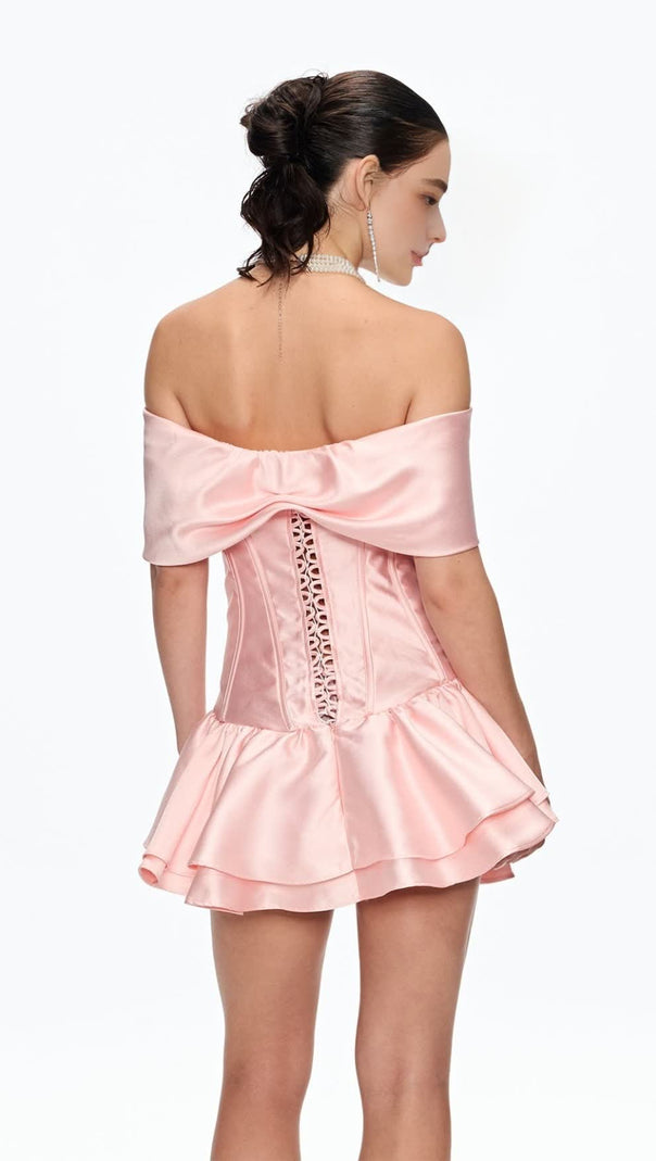 AIIZIE ALISA CORSET BOW RUFFLE SATIN MINI DRESS - product image