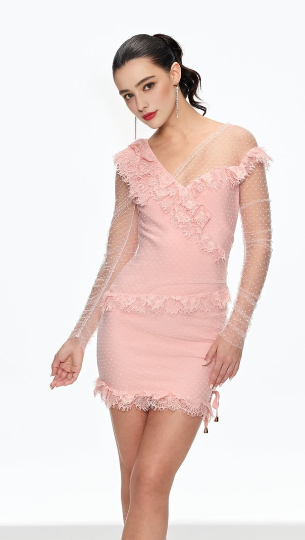 AIIZIE AURORA MESH DOT RUCH MINI DRESS - product image
