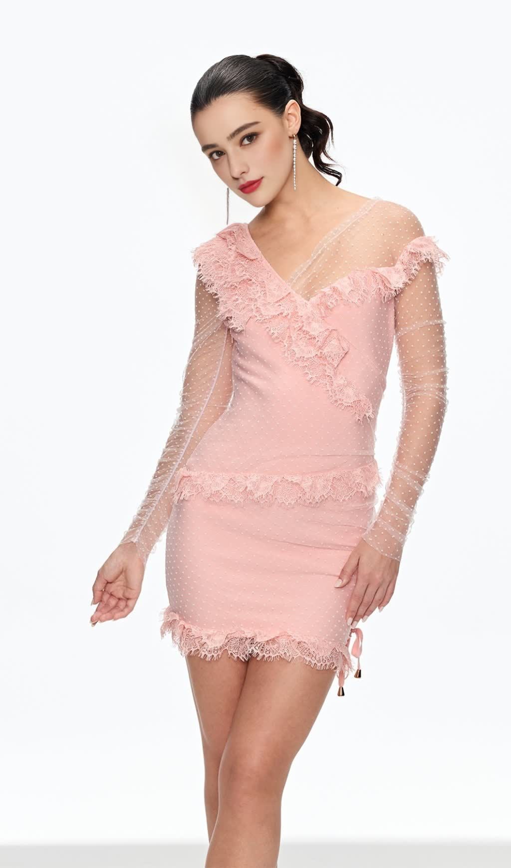 AURORA MESH DOT RUCH MINI DRESS