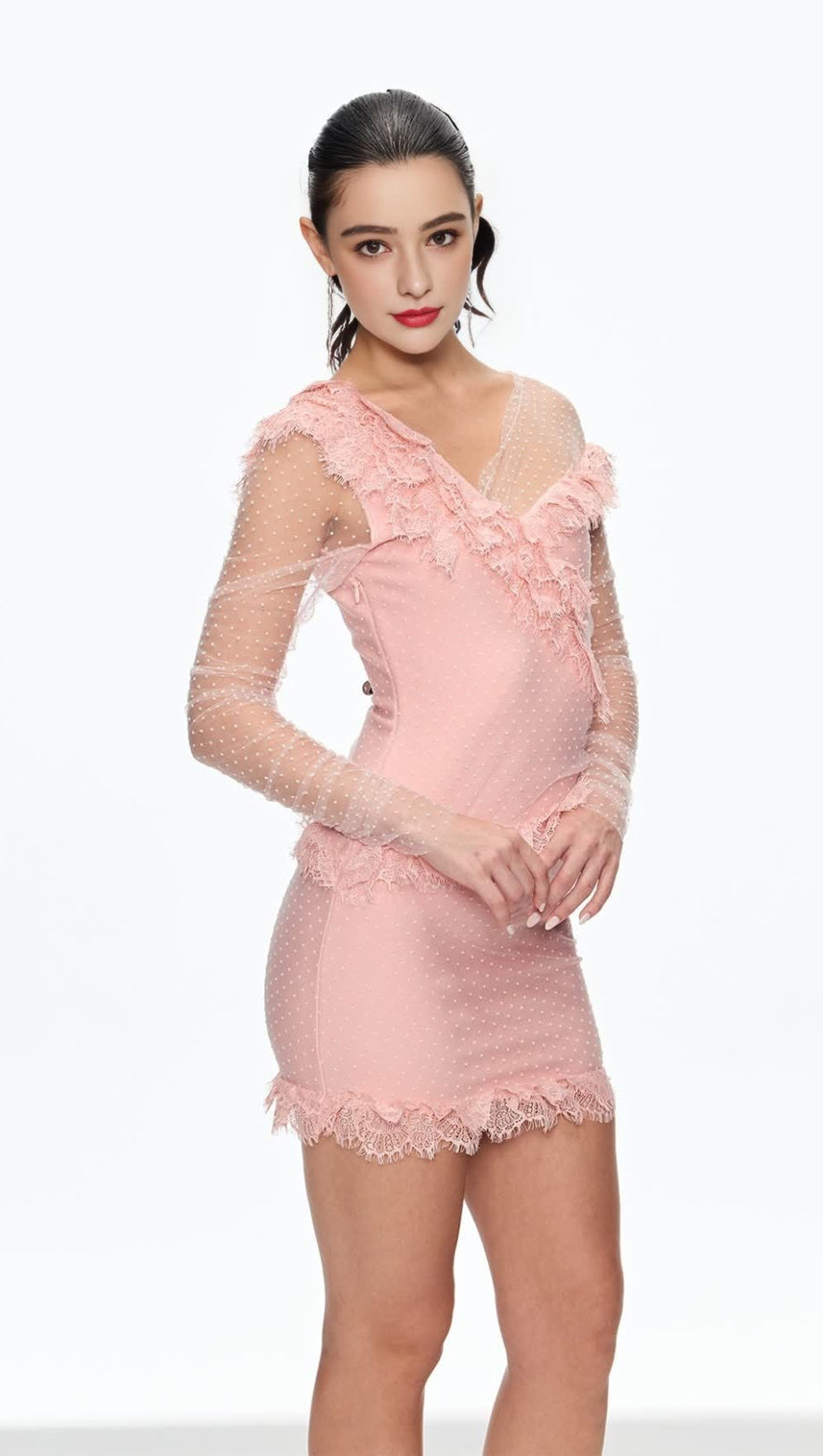 AURORA MESH DOT RUCH MINI DRESS