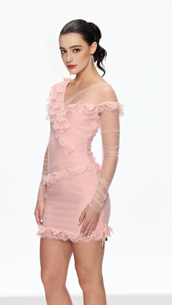 AIIZIE AURORA MESH DOT RUCH MINI DRESS - product image