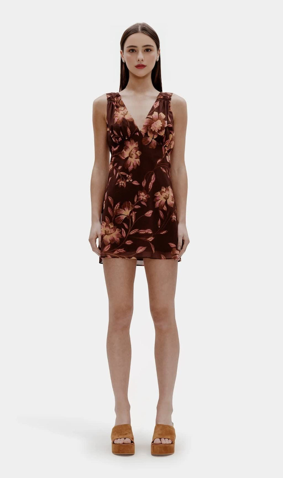 Tea print backless Mini Dress in brown