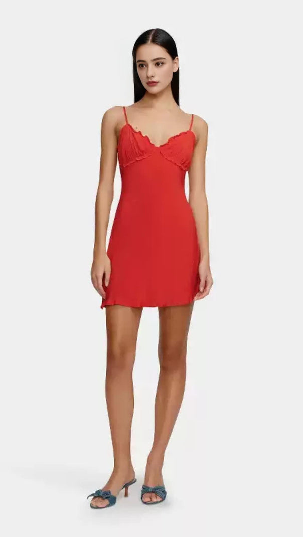 AIIZIE BACKLESS STRAP MINI DRESS IN CHERRY - product image
