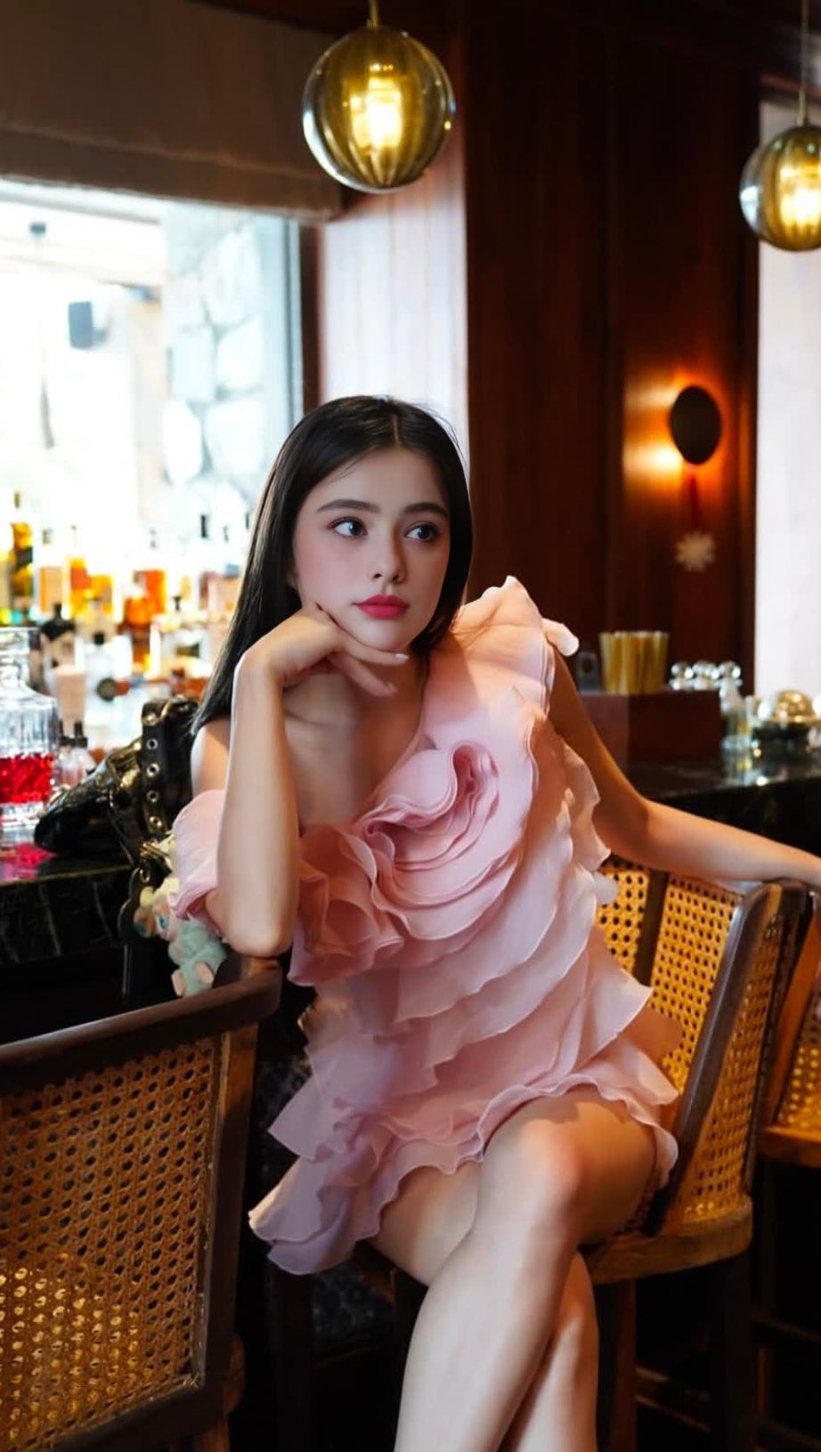 SHELYN FLOWER ONE SHOULDER RUFFLE MINI DRESS - PINK