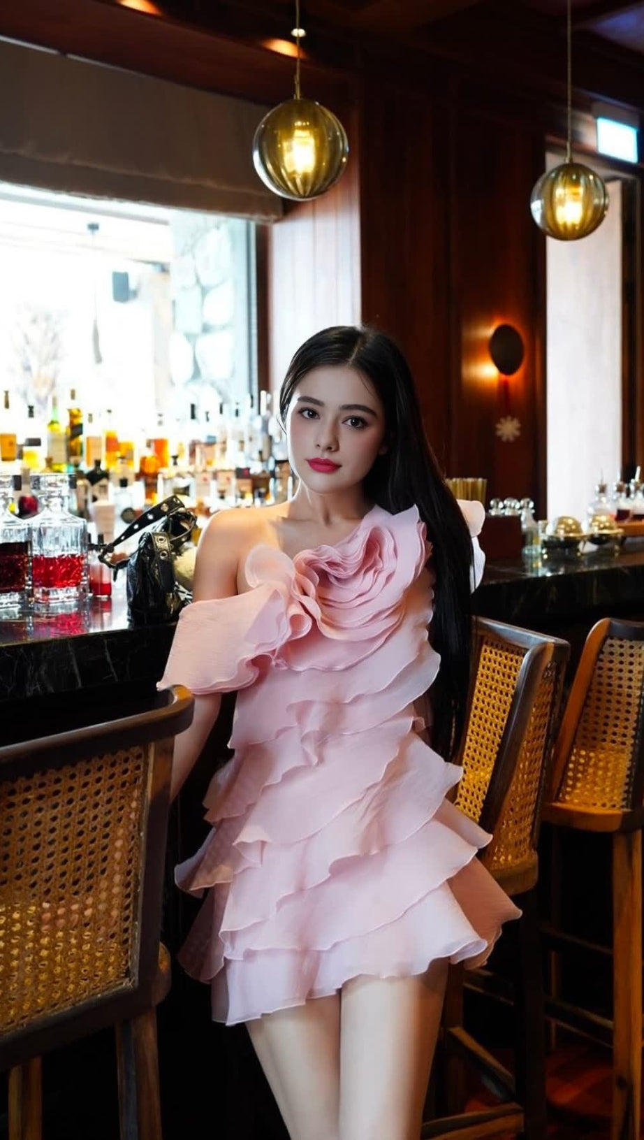 SHELYN FLOWER ONE SHOULDER RUFFLE MINI DRESS - PINK