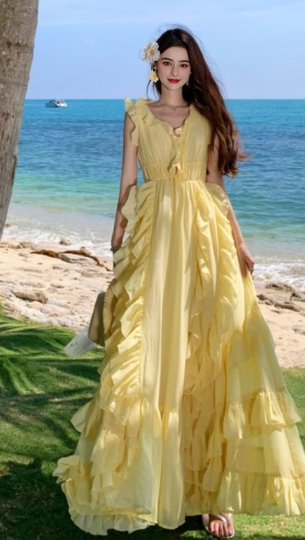 AIIZIE YELLOW RUFFLED MAXI DRESS - product image