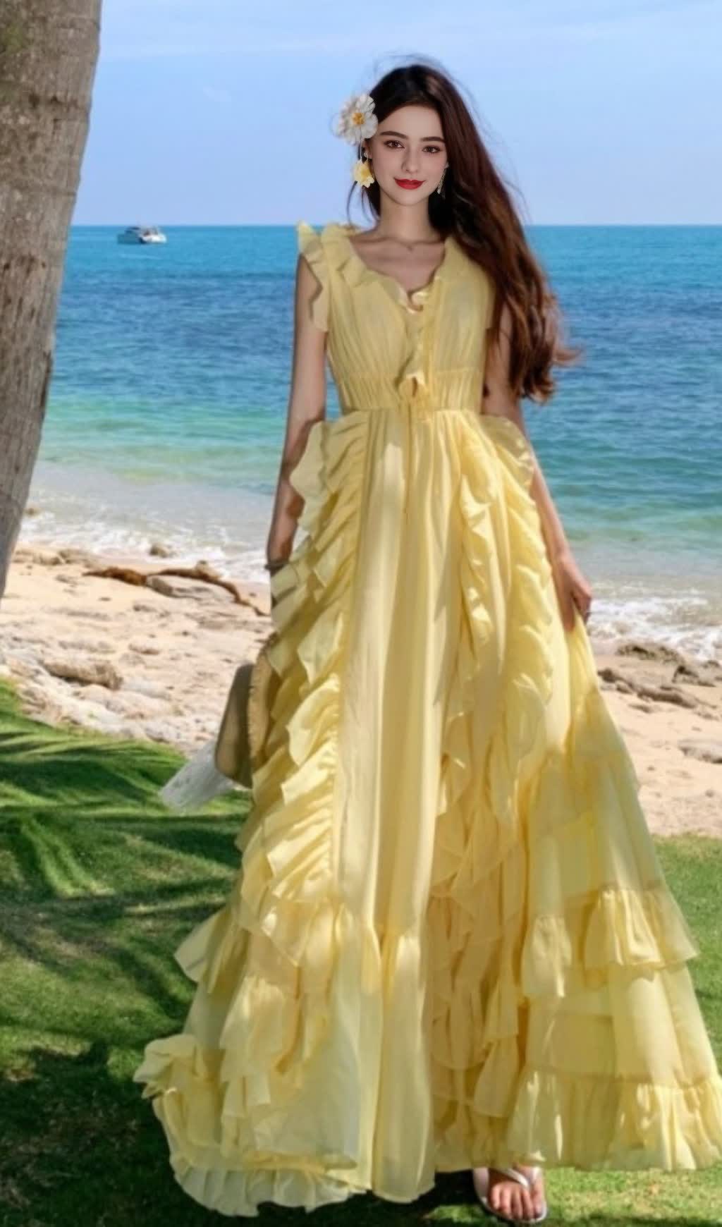 YELLOW RUFFLED MAXI DRESS
