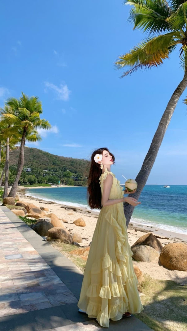 AIIZIE YELLOW RUFFLED MAXI DRESS - product image