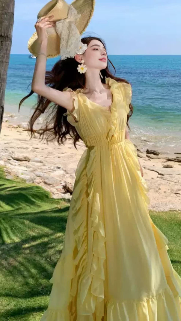 AIIZIE YELLOW RUFFLED MAXI DRESS - product image