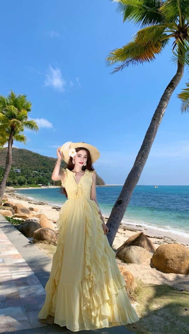 AIIZIE YELLOW RUFFLED MAXI DRESS - product image